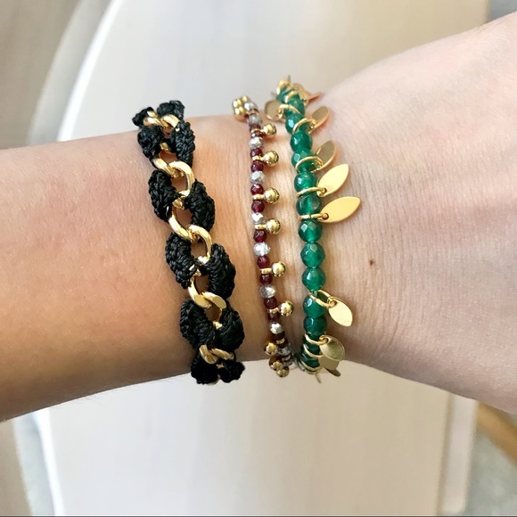 NOCTURNE 3-Tier Gold/Macrame Beaded Bracelet - Picture 3 of 5